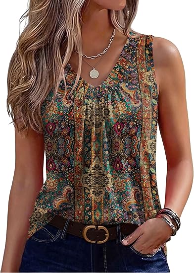 Pleated V-Neck Loose Tank Top