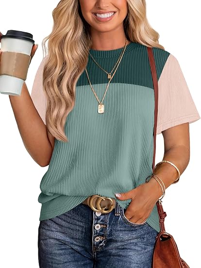 Color Block Short Sleeve Knit Top