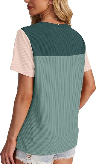 Color Block Short Sleeve Knit Top