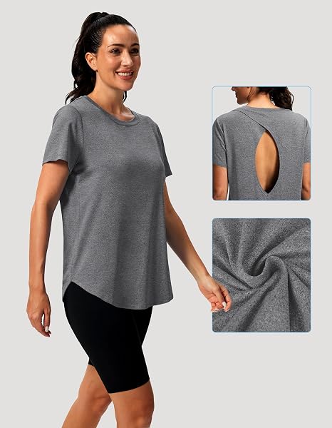 Open-Back Short Sleeve Workout Top