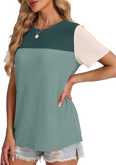 Color Block Short Sleeve Knit Top